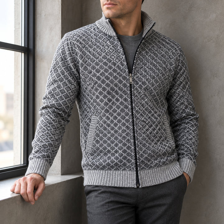 St Andrews Diamond Knit Cardigan — Light Gray