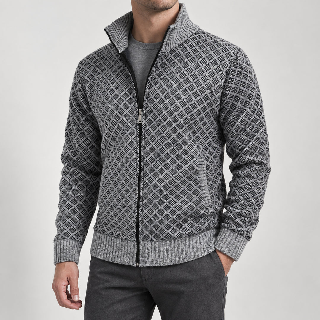 St Andrews Diamond Knit Cardigan — Light Gray