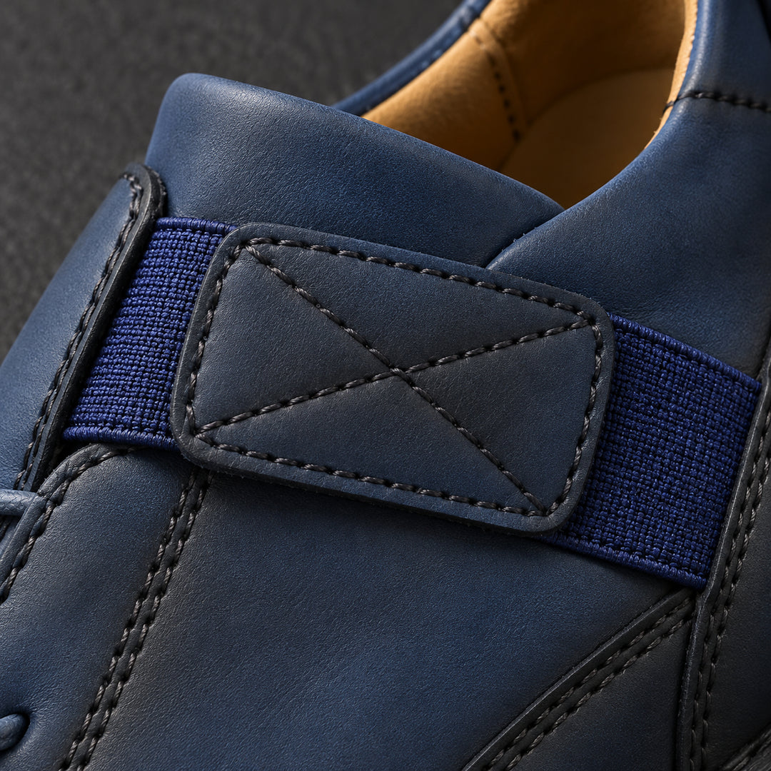 Wexford Hand-Stitched Leather Sneaker — Navy