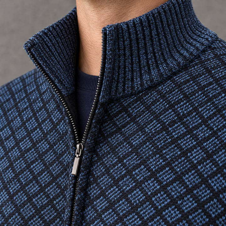 St Andrews Diamond Knit Cardigan — Navy