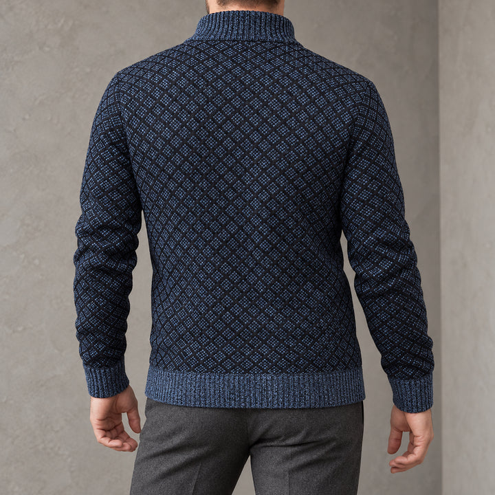 St Andrews Diamond Knit Cardigan — Navy