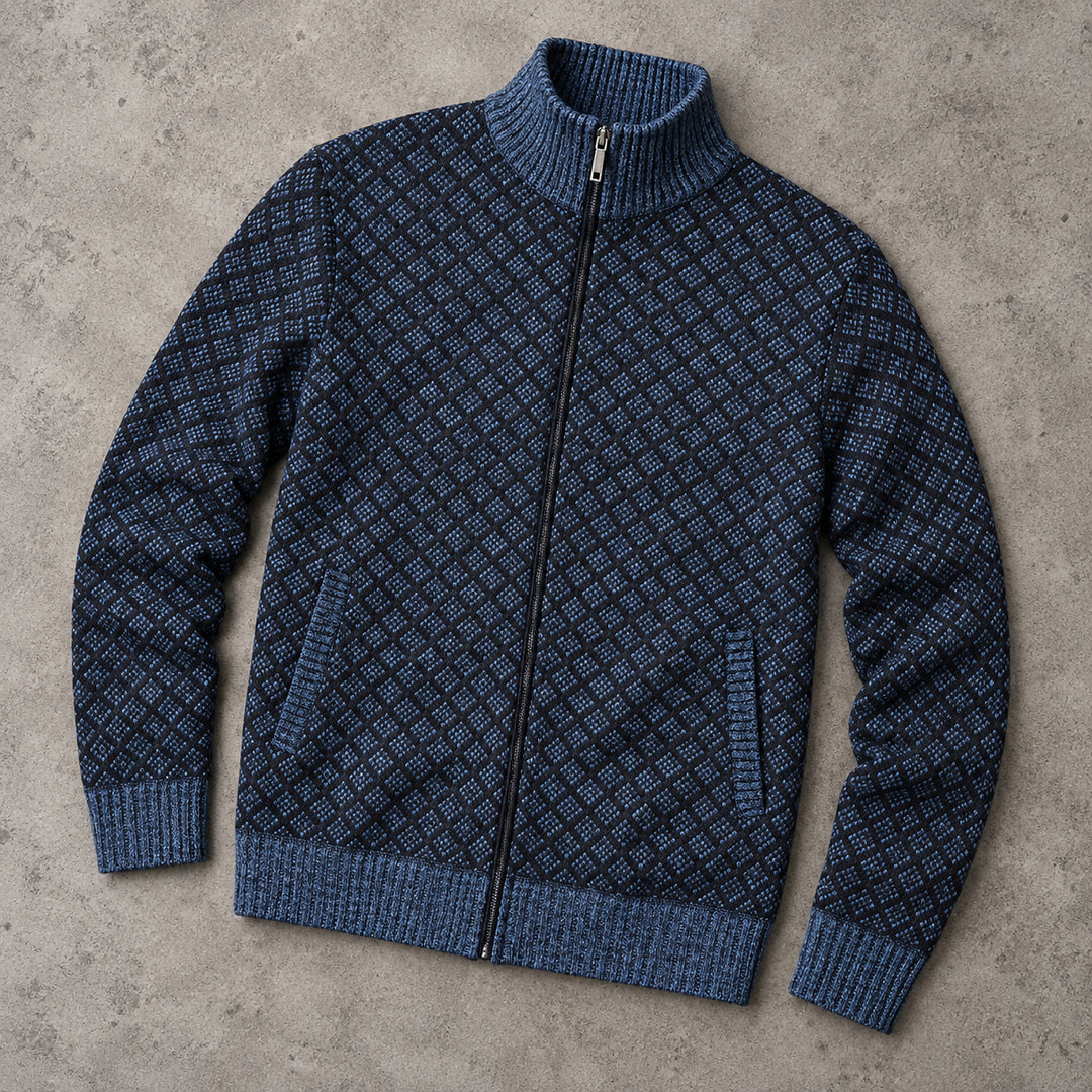 St Andrews Diamond Knit Cardigan — Navy