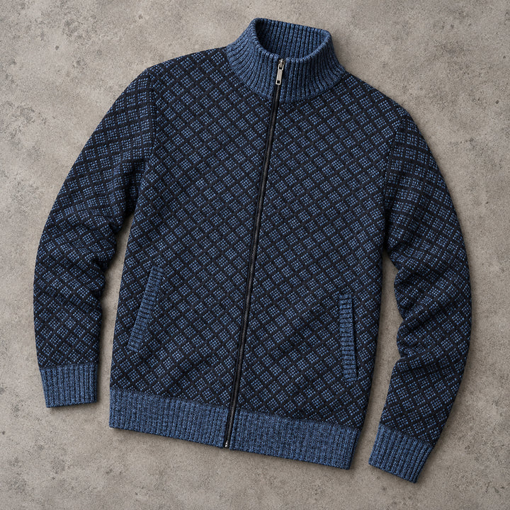 St Andrews Diamond Knit Cardigan — Navy