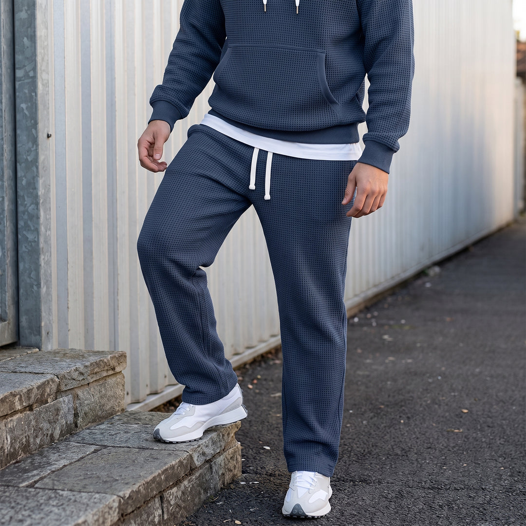 Halsey Waffle Half-Zip Hoodie Set — Navy