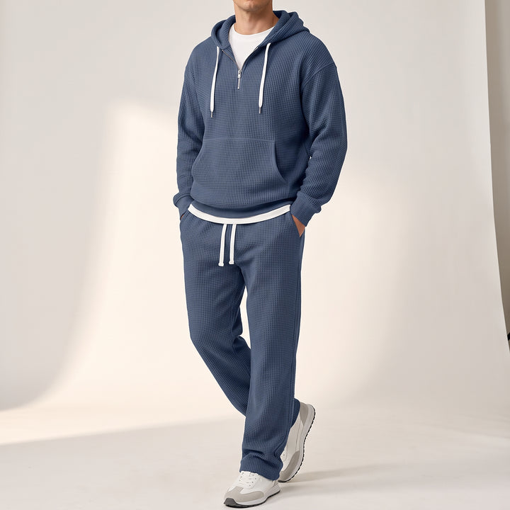 Halsey Waffle Half-Zip Hoodie Set — Navy