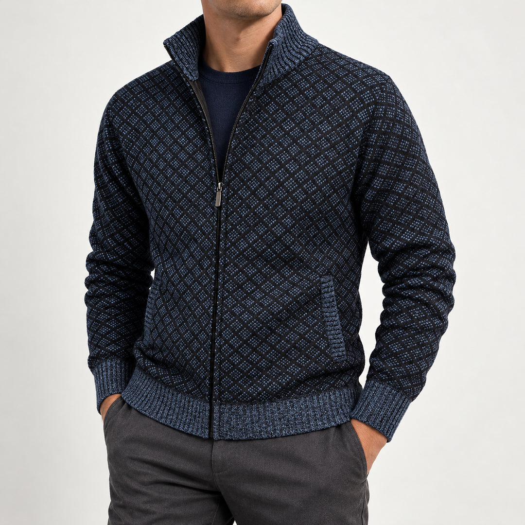 St Andrews Diamond Knit Cardigan — Navy