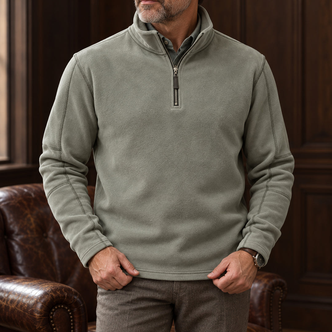 Velour Fleece Quarter-Zip — Olive