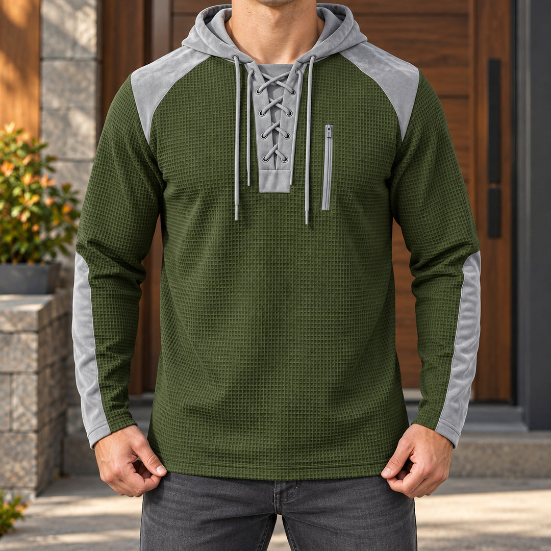 Kingston Lace-Up Waffle Hoodie — Olive