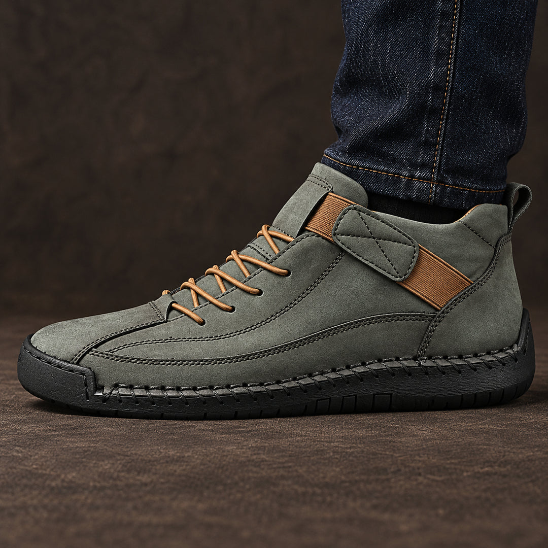 Wexford Hand-Stitched Leather Sneaker — Olive