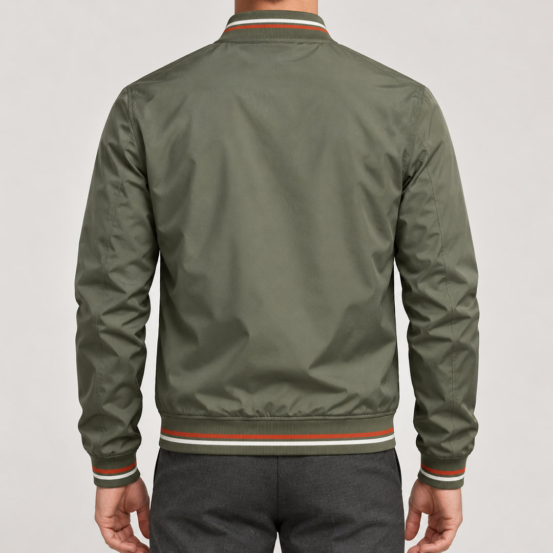 Whitman Striped-Trim Bomber Jacket — Olive