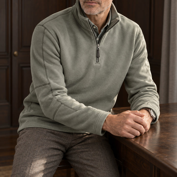 Velour Fleece Quarter-Zip — Olive