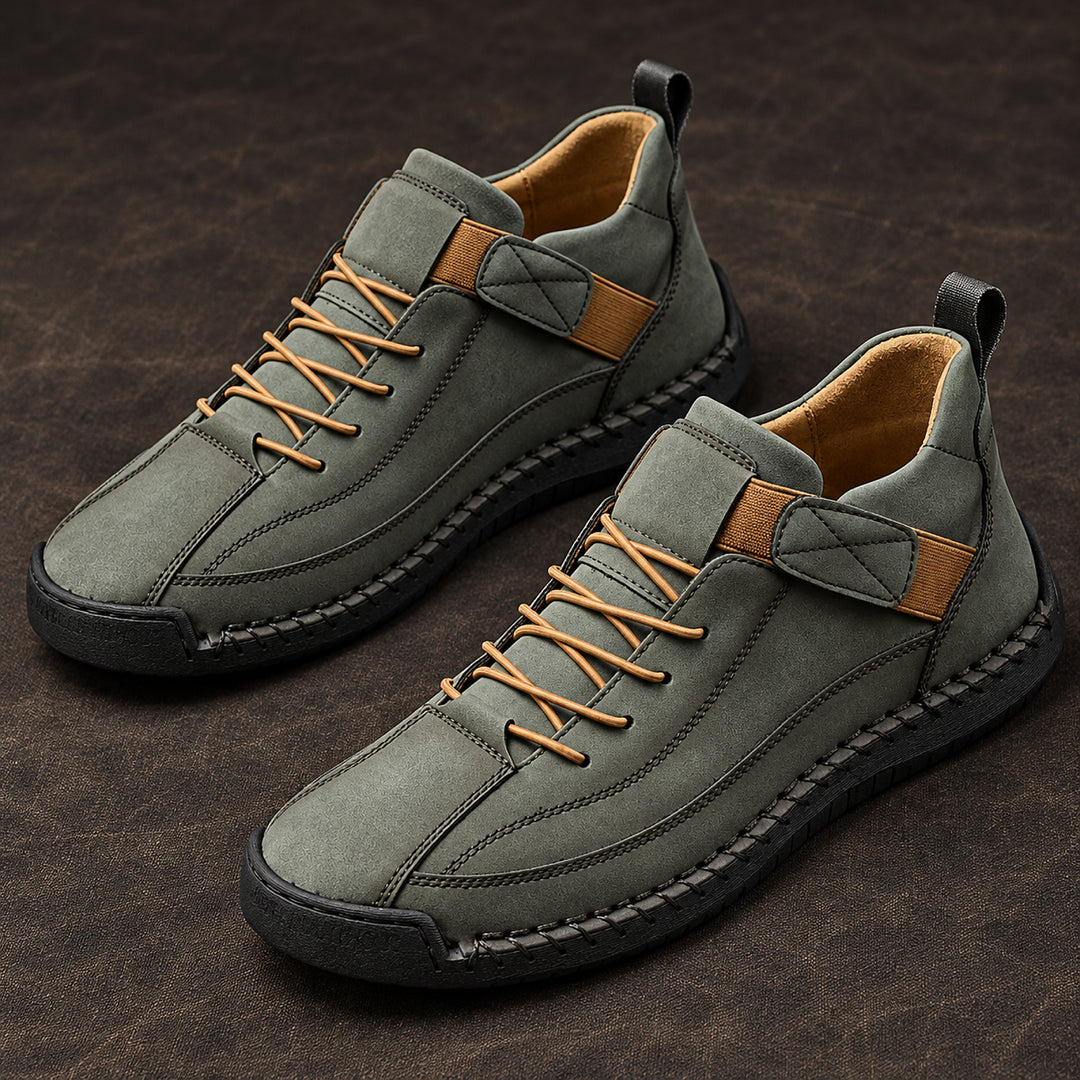 Wexford Hand-Stitched Leather Sneaker — Olive
