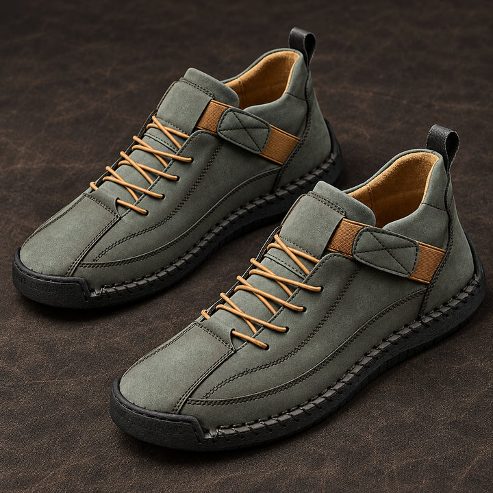 Wexford Hand-Stitched Leather Sneaker — Olive