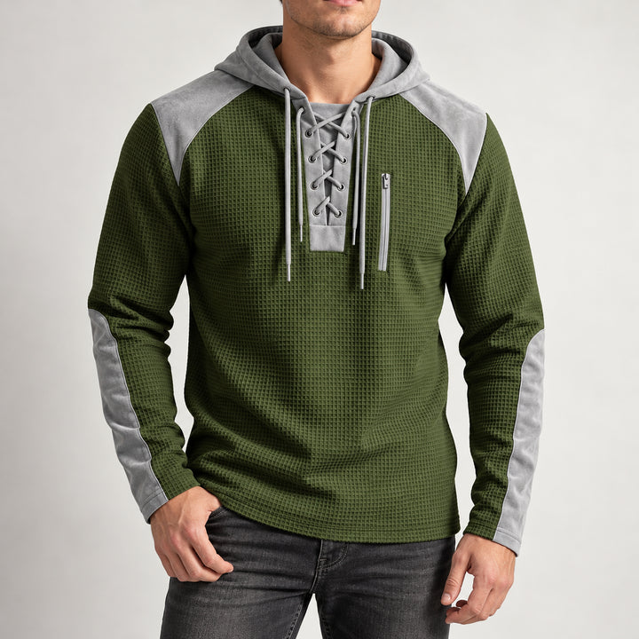 Kingston Lace-Up Waffle Hoodie — Olive