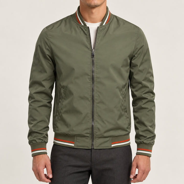 Whitman Striped-Trim Bomber Jacket — Olive