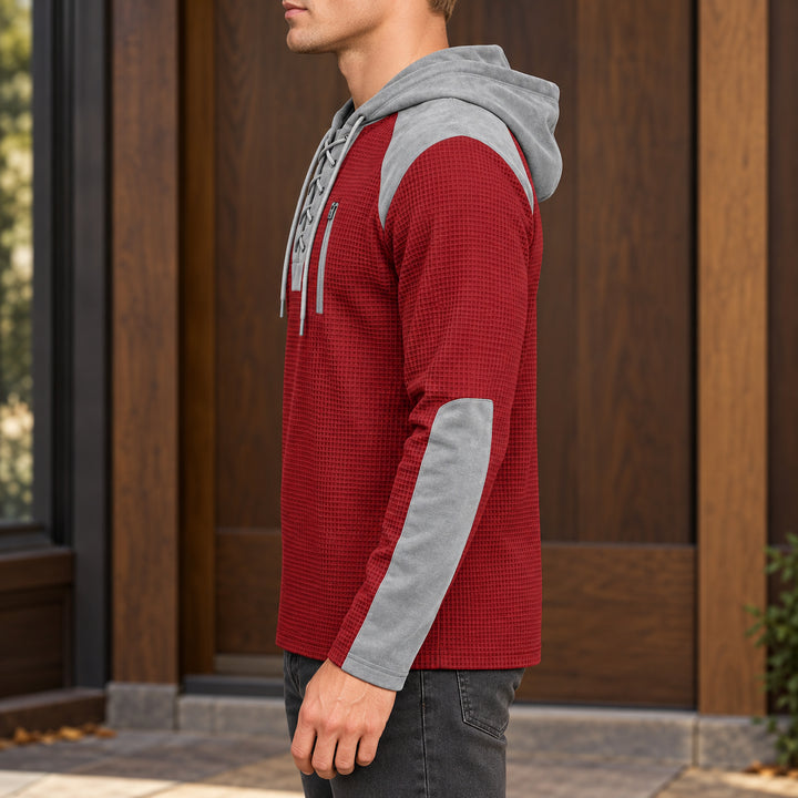 Kingston Lace-Up Waffle Hoodie — Red