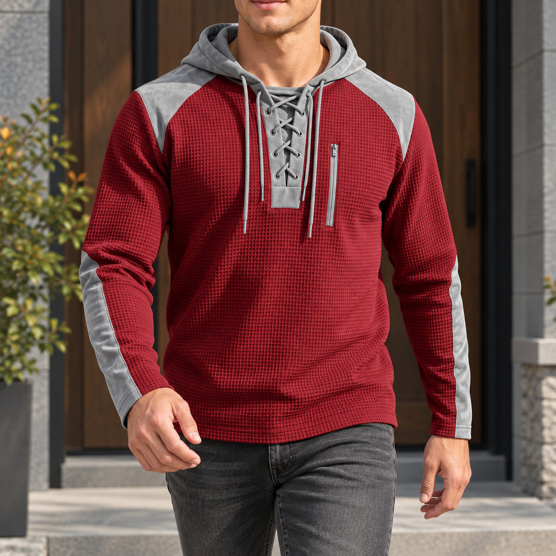 Kingston Lace-Up Waffle Hoodie — Red