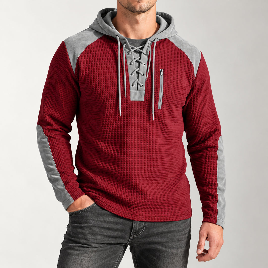 Kingston Lace-Up Waffle Hoodie — Red