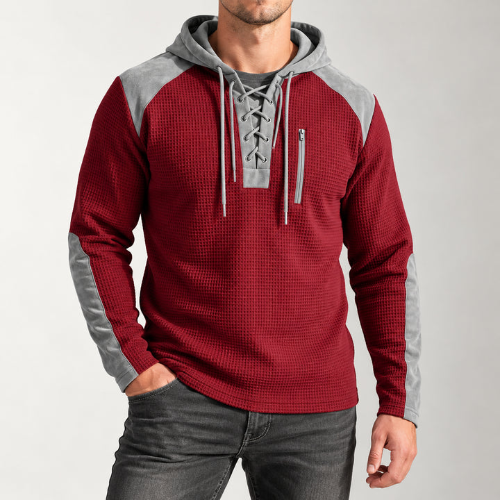 Kingston Lace-Up Waffle Hoodie — Red
