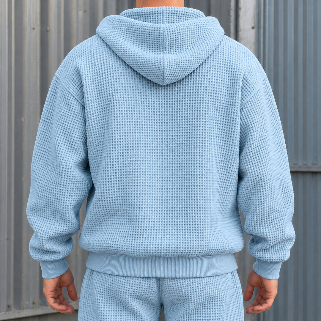 Halsey Waffle Half-Zip Hoodie Set — Sky Blue