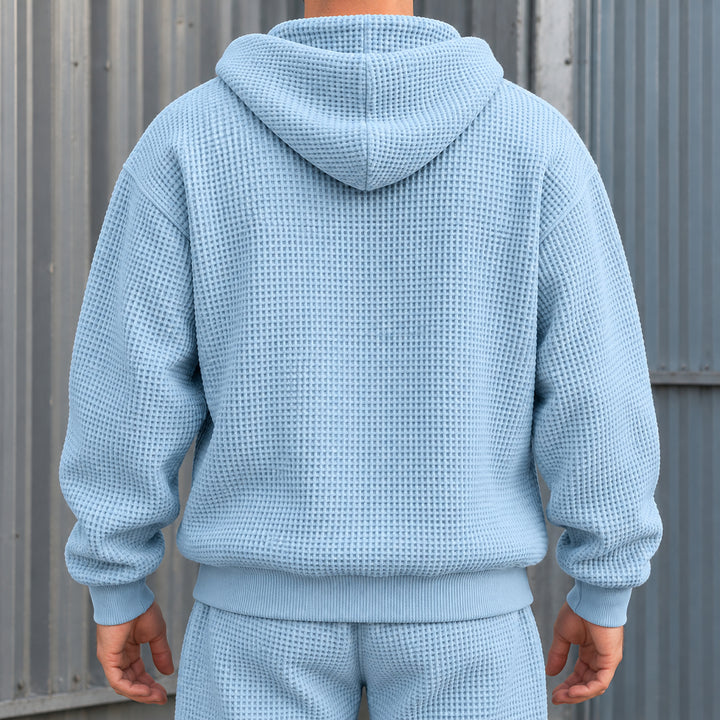 Halsey Waffle Half-Zip Hoodie Set — Sky Blue
