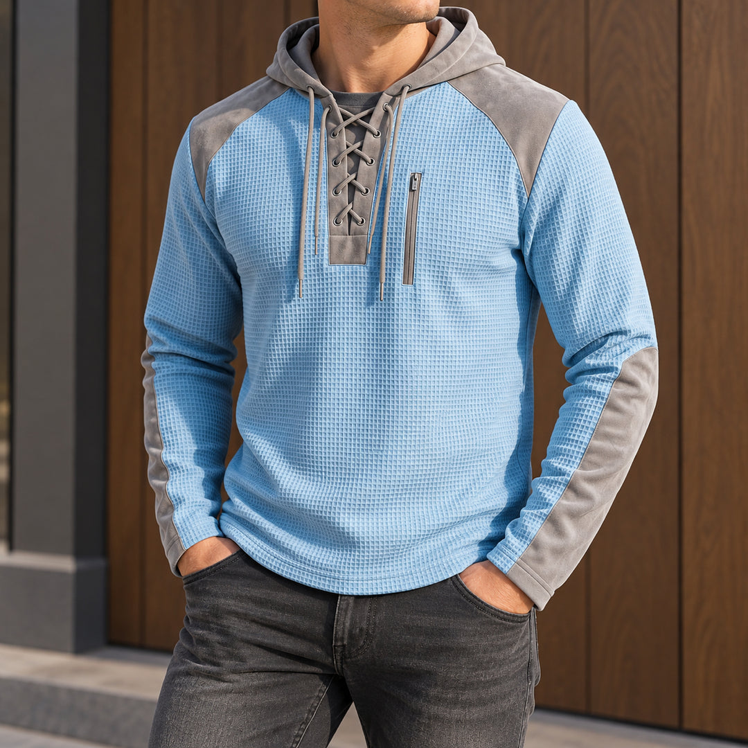 Kingston Lace-Up Waffle Hoodie — Sky Blue