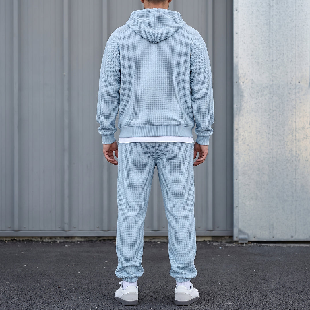 Halsey Waffle Half-Zip Hoodie Set — Sky Blue
