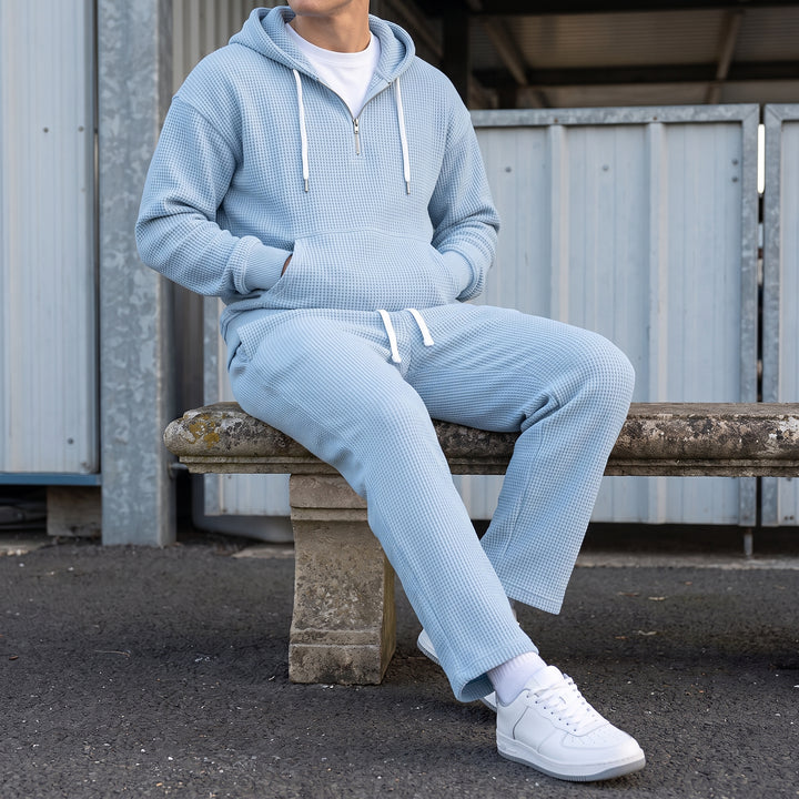 Halsey Waffle Half-Zip Hoodie Set — Sky Blue