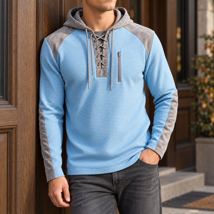 Kingston Lace-Up Waffle Hoodie — Sky Blue