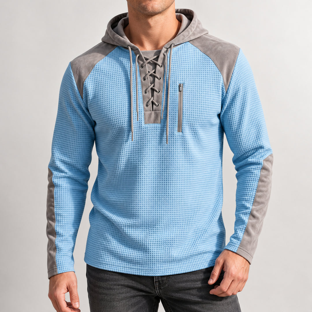 Kingston Lace-Up Waffle Hoodie — Sky Blue