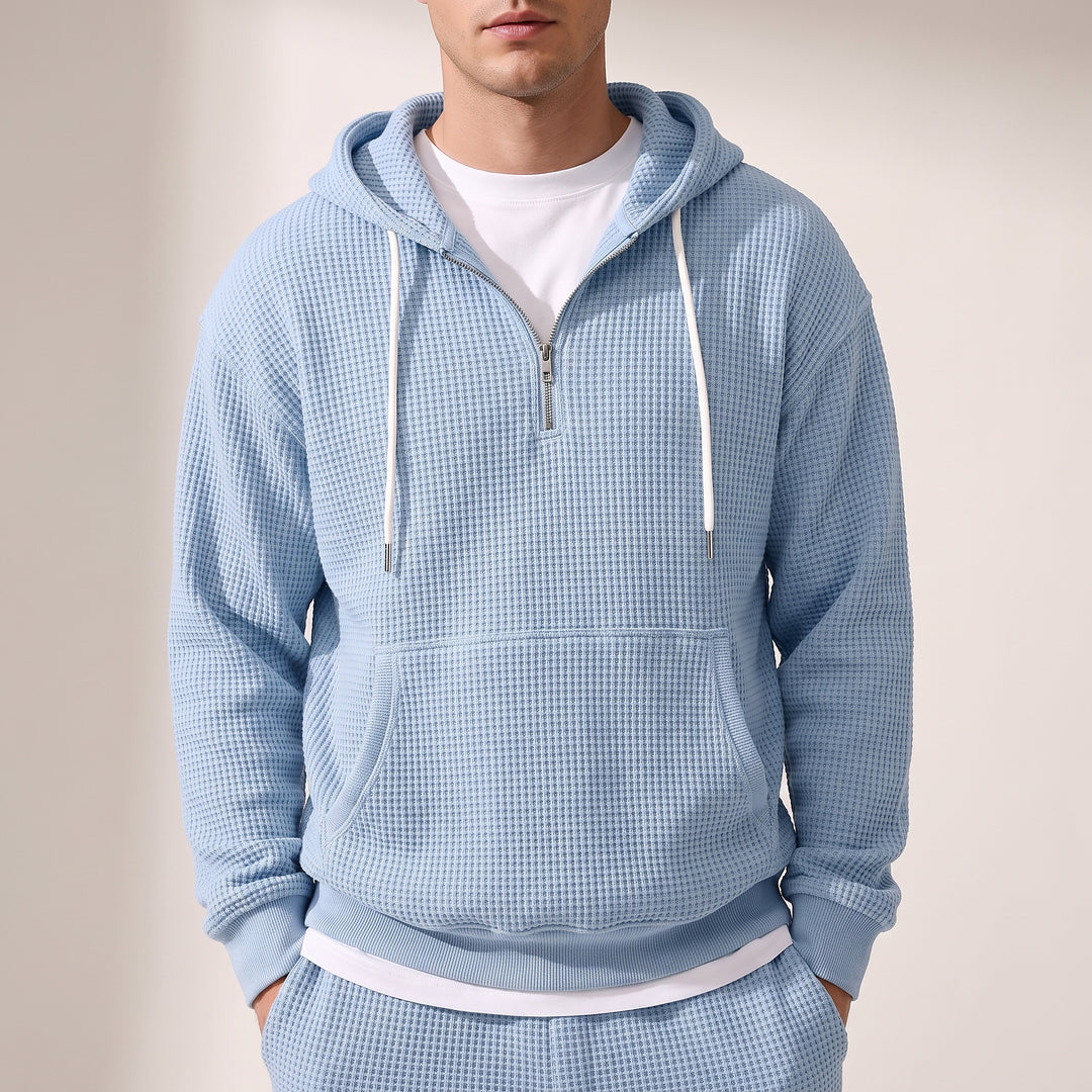 Halsey Waffle Half-Zip Hoodie Set — Sky Blue