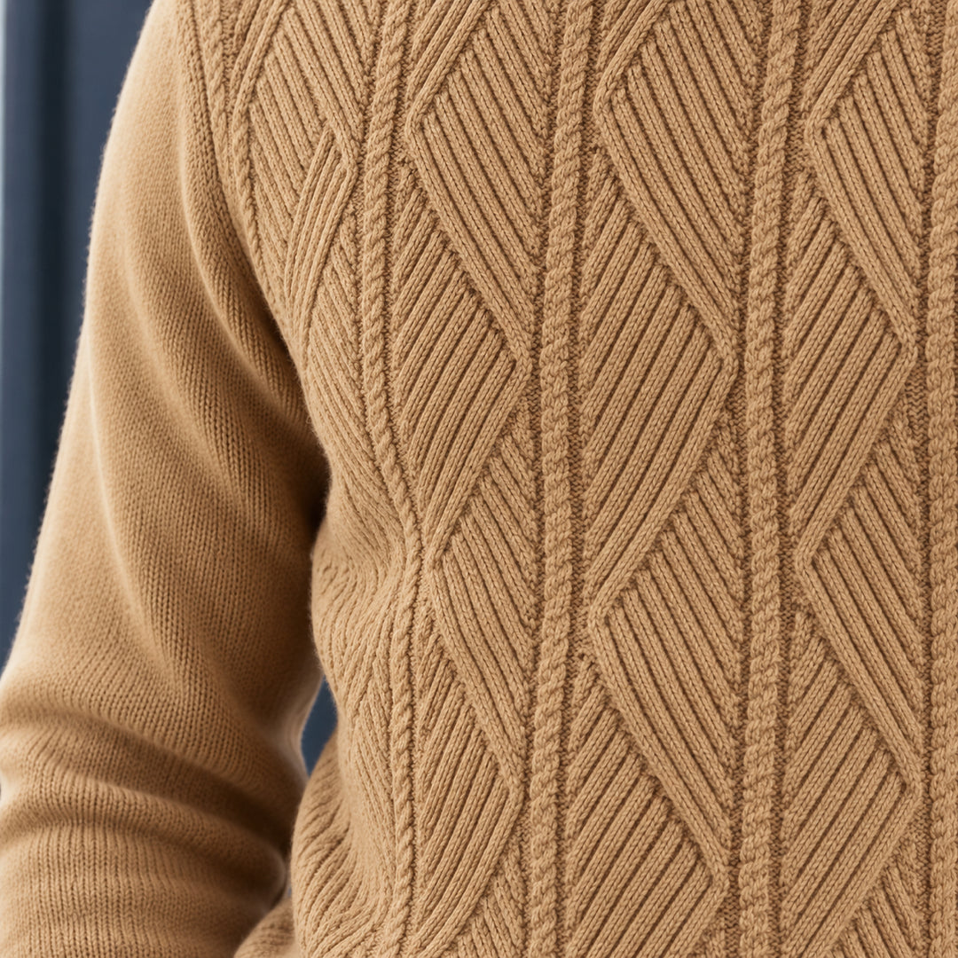 Galway Diamond-Cable Quarter Zip — Tan