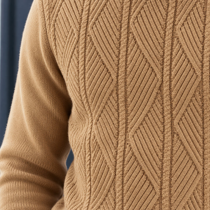 Galway Diamond-Cable Quarter Zip — Tan