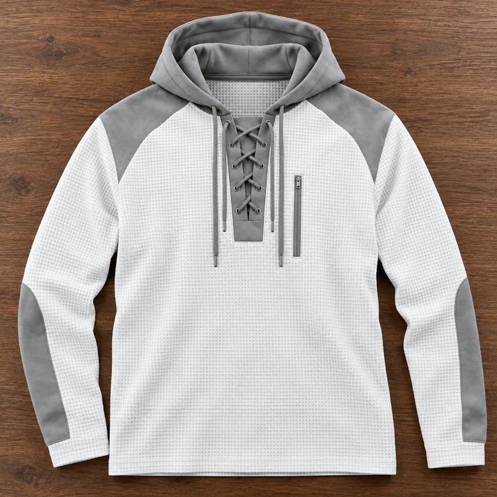 Kingston Lace-Up Waffle Hoodie — White