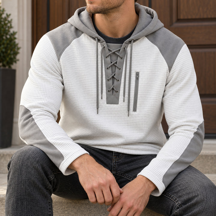 Kingston Lace-Up Waffle Hoodie — White