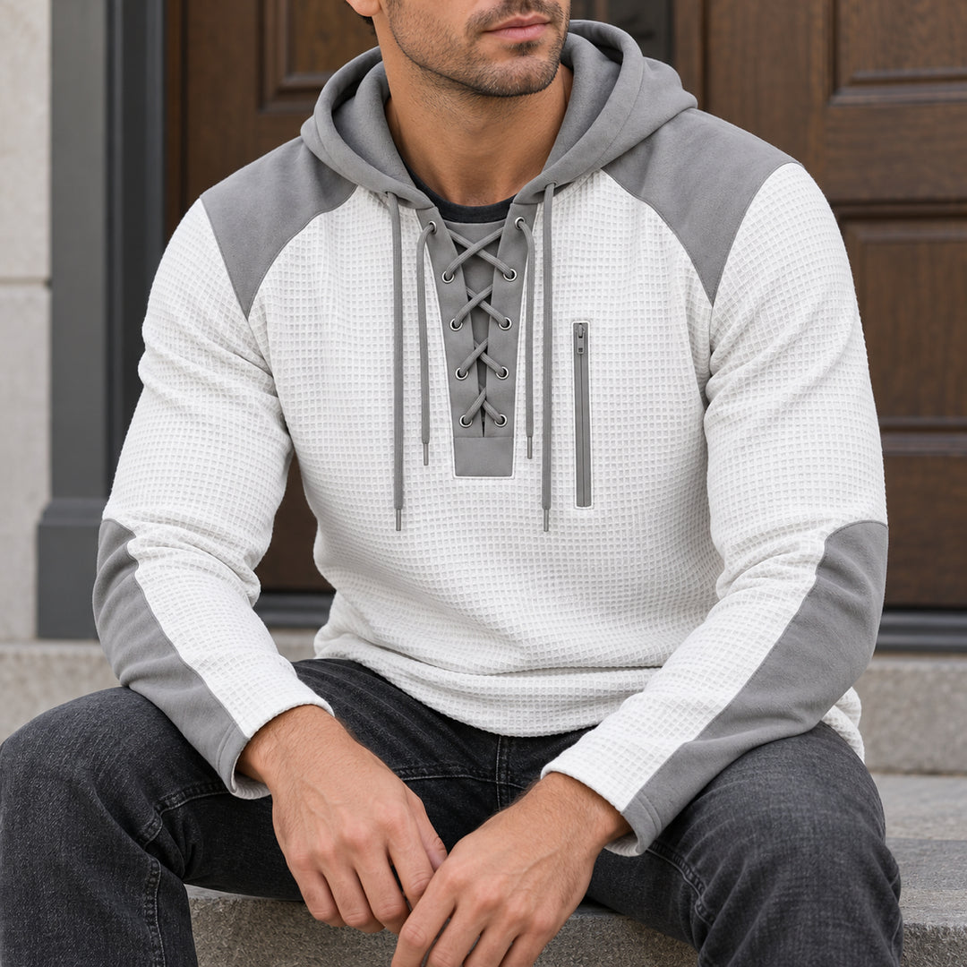 Kingston Lace-Up Waffle Hoodie — White