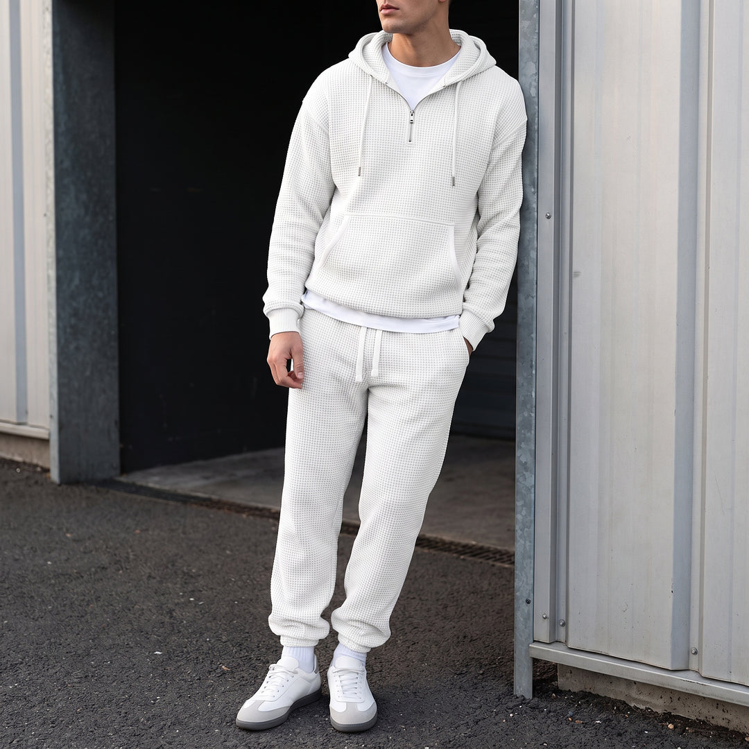 Halsey Waffle Half-Zip Hoodie Set — White