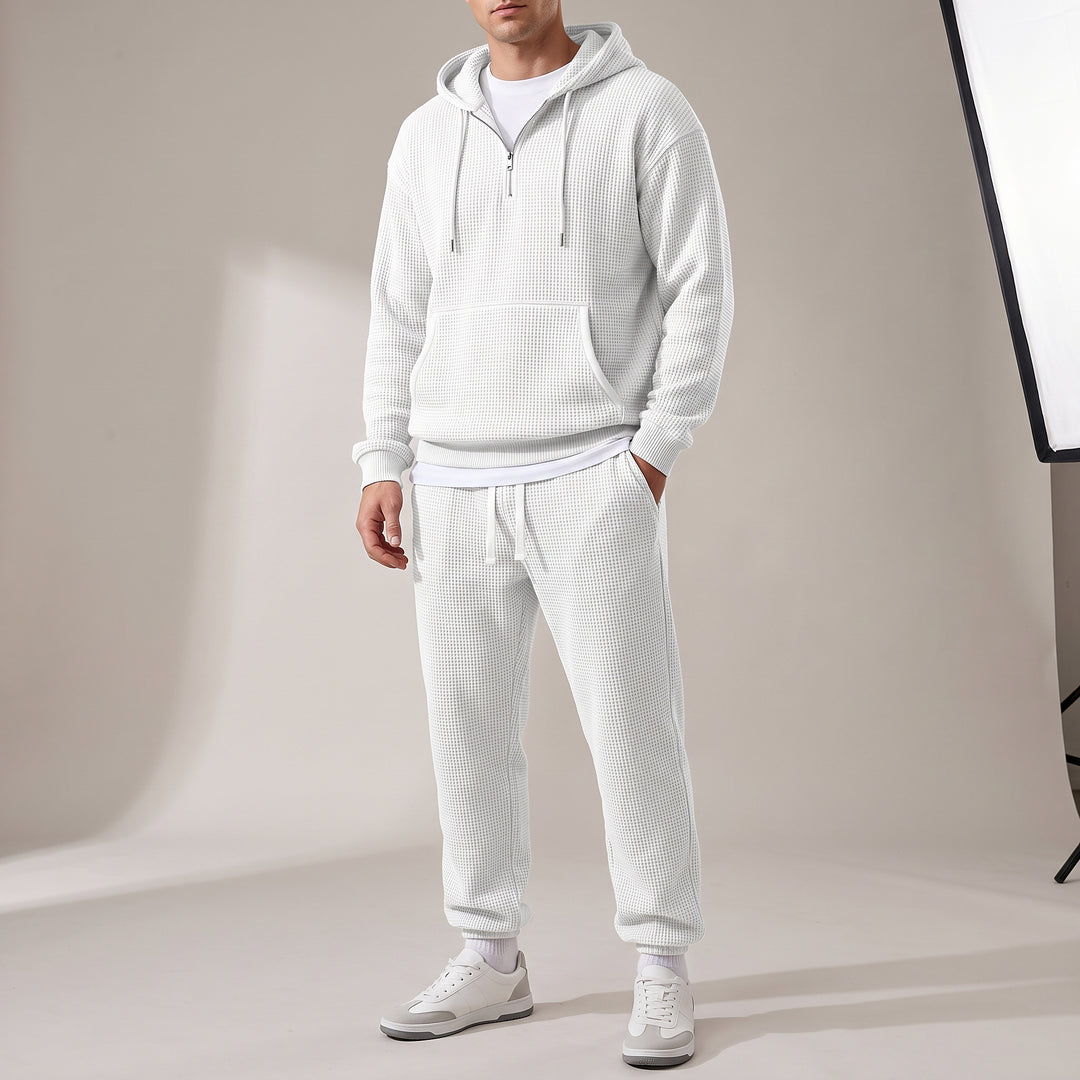 Halsey Waffle Half-Zip Hoodie Set — White