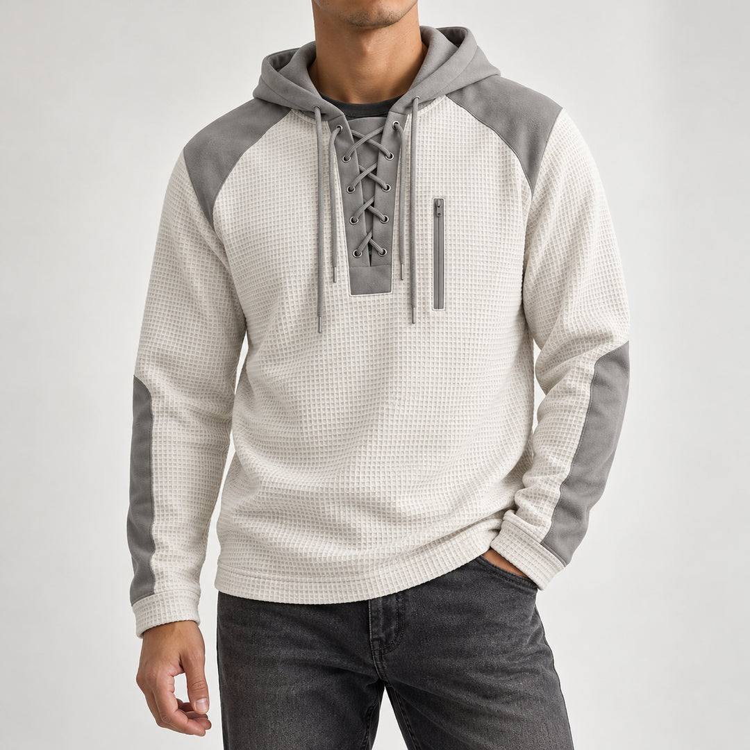 Kingston Lace-Up Waffle Hoodie — White